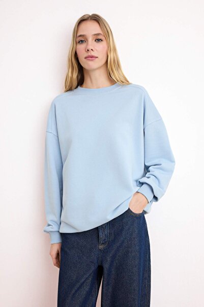 Trendyol Collection Light Blue Regular/Normal Fit Long Sleeve 3 Thread Non-Em...