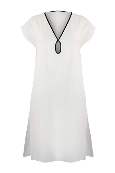 Trendyol Curve Ecru Piped Detail Long Plus Size Kimono & Kaftan TBBSS26DE00003