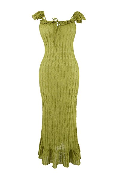 Trendyol Collection Rochie de plajă maxi tricotată verde ulei TBESS26EL00010