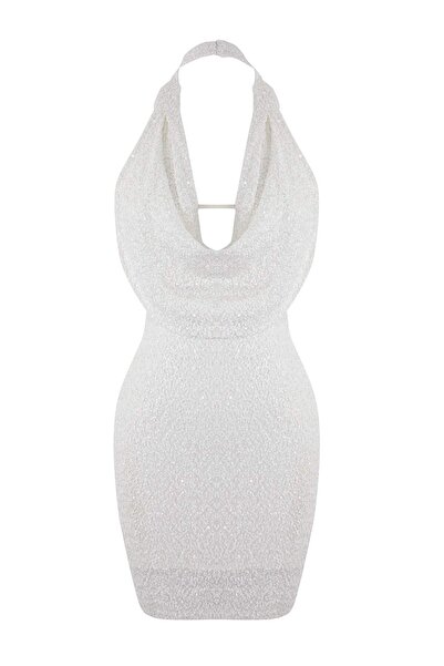 Trendyol Collection Weißes, schlichtes, gestricktes, mit Pailletten besetztes...