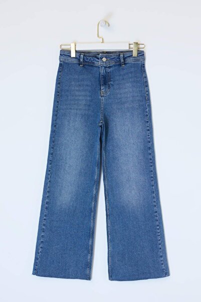 Trendyol Collection Blugi albaștri cu talie înaltă, tip culotte, cu elasticit...