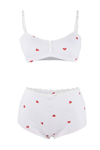 Trendyol Collection Weißes Pointel Hearted 3-teiliges Unterwäscheset ohne Kör...