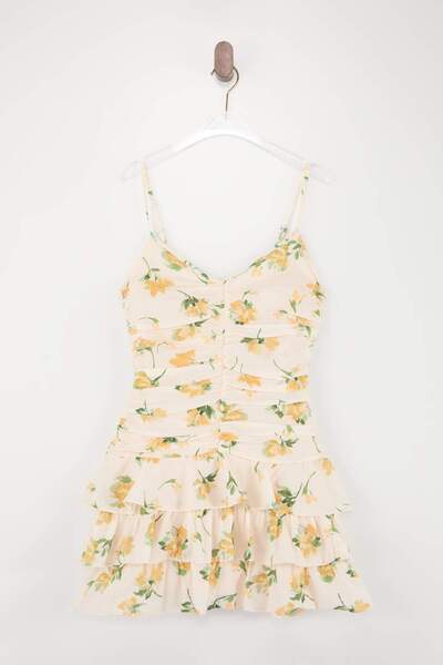 Trendyol Collection Mehrfarbiges, geblümtes, kurzes/Mini-Webkleid mit Rüschen...