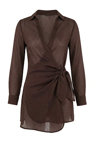 Trendyol Collection Braunes gewebtes Mini-Strandkleid aus Tüll TBESS26EL00026