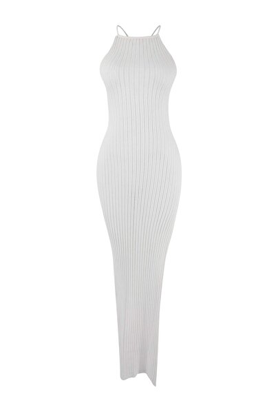 Trendyol Collection Rochie Ecru, simplă, lungă, din tricotaj, cu spatele gol,...