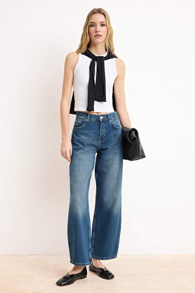 Trendyol Collection Premium Μπλε Ειδικό Ύφασμα Ρευστή εφαρμογή Τένσελ Μικτό ψ...