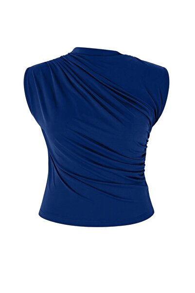 Trendyol Curve Indigo High Neck Gathered Detailed Sleeveless Knitted Plus Siz...