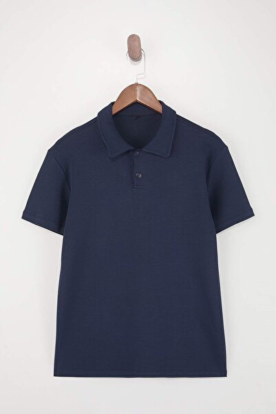 Trendyol Collection Navy Blue Regular/Normal Fit Soft Button Polo Neck T-Shir...