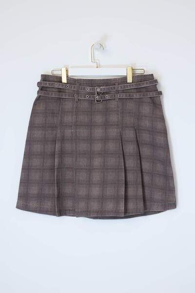 Trendyol Curve Brown High Waist Plaid Patterned Belted 100% Cotton Plus Size ...
