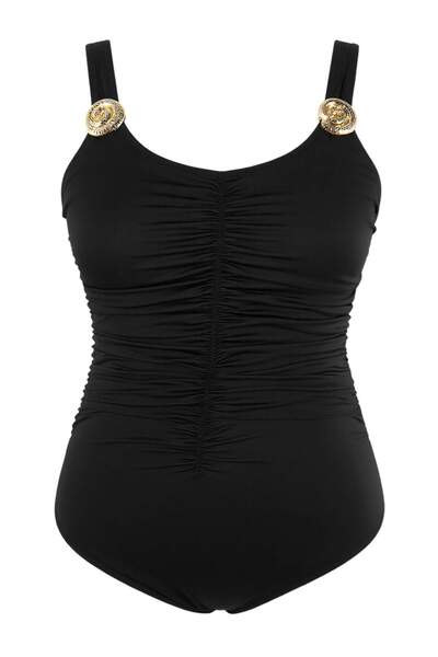 Trendyol Curve ملابس سباحة كبيرة الحجم برباط مع إكسسوارات ذهبية سوداء TBBSS26...