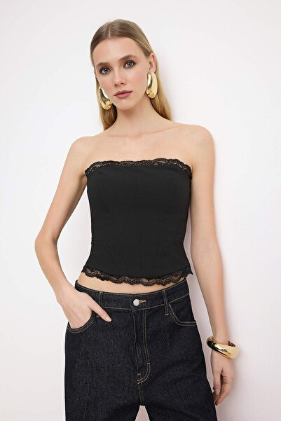 Trendyol Collection Black Lace Detailed Woven Finike Bustier Tprss26Bs00009