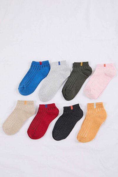 Trendyol Collection Multi-Colored 8-Piece Plain Jacquard Knitted Socks Thmss2...