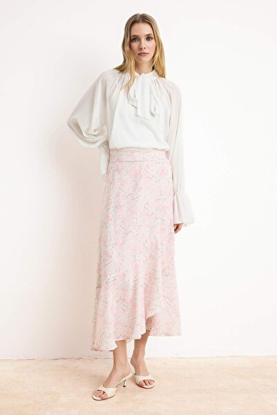 Trendyol Modest Fusta țesătă cu două piepte florale pudrate TCTSS25EE00006