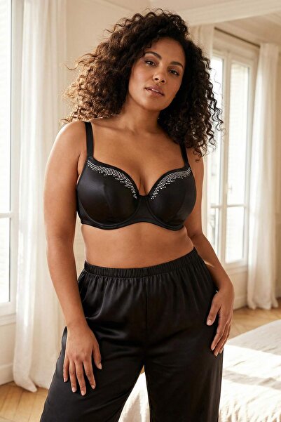 Trendyol Curve Black Stone Padded Plus Size Bra Tbbss26Cw00001