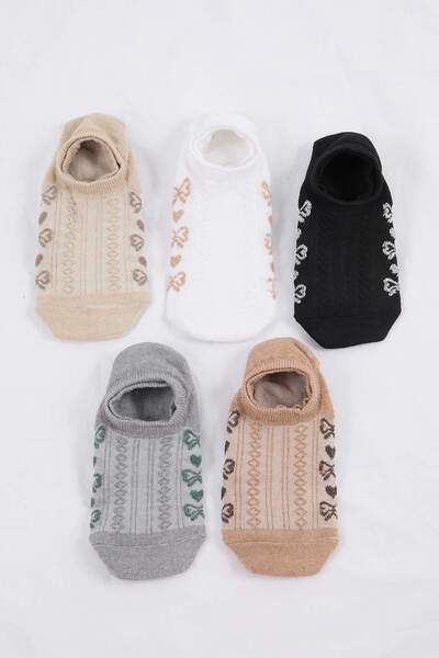 Trendyol Collection Black-Beige 5-Piece Heart Jacquard Knitted Socks Thmss26C...