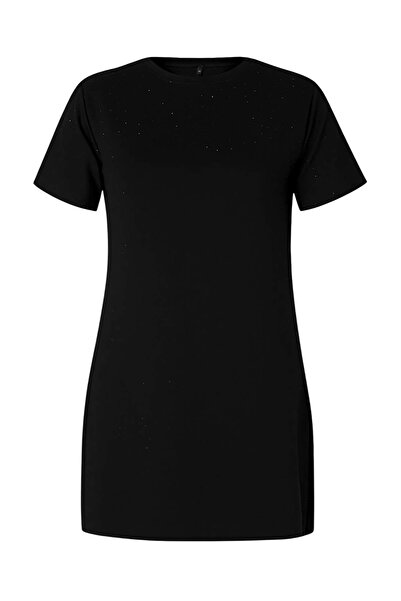 Trendyol Curve Black Stone Mini Knitted Plus Size Dress Tbbss26Ah00123