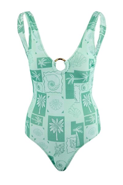 Trendyol Collection Μαγιό με τροπικά σχέδια και υφή, με λαιμόκοψη U και αξεσο...