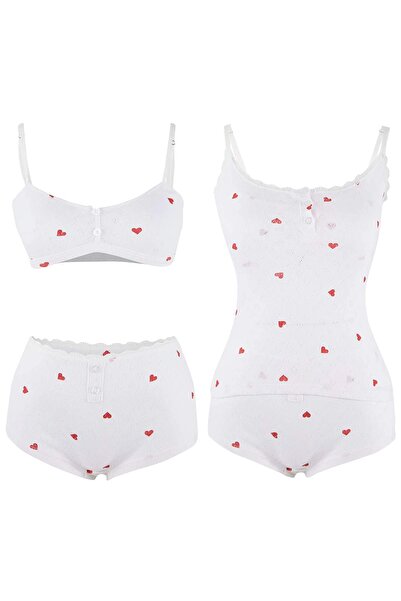 Trendyol Collection Weißes Pointel Heart 3-teiliges Unterwäscheset ohne Kapse...
