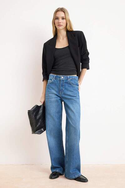 Trendyol Collection Μπλε DOLPHIN Κανονική Μέση 100% Βαμβάκι Μακρύ Μήκος φαρδύ...