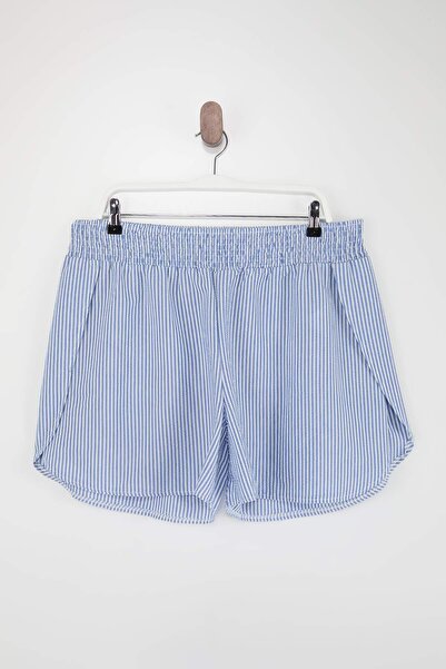 Trendyol Curve Beachwear Blue Striped Seersucker Textured Fabric Plus Size Be...