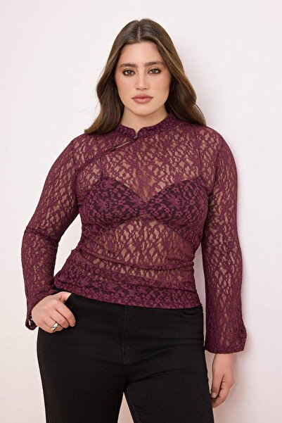 Trendyol Curve بلوزة محبوكة كبيرة الحجم مزينة بأزرار بلون البرقوق TBBSS26AF00023