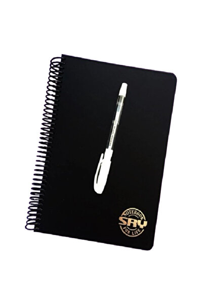 YEŞİLDESİGN دفتر ملاحظات بصفحات سوداء وقلم أبيض