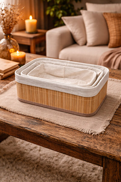 YzHome 3 Lü Dikdörtgen Bambu Organizer Düzenleyici Saklama Kutusu Sepet