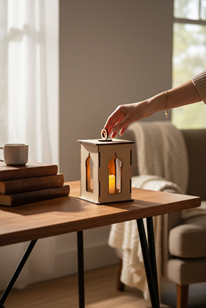 FREFLY Ramazan feneri 9x10cm pilli led mdf boyanabilir Mumlu Dekoratif hediye