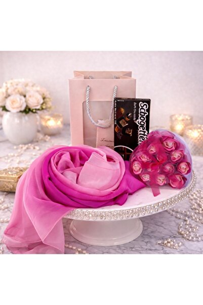 velve ForYou gift package, women's scarf, chocolate, heart box 12 pink soap r...