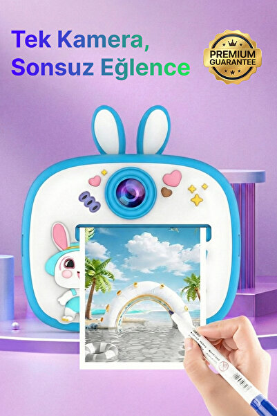 4 Berry Q7 Taşınabilir Fotoğraf Yazıcı ve Kamera BUNNY MAVİ
