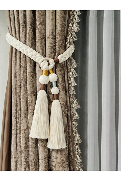 Life Line El Yapımı Organik Pamuk El Örgüsü Püsküllü Perde Bağı Dekoratif Per...