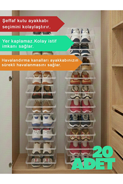 Harvey 20 Adet Kadın Ayakkabı Kutusu Şeffaf Ayakkabı Düzenleyici Organizer Ha...