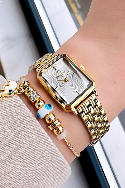 Homies Özel Kutulu Kadın Kol Saati Su Geçirmez Gold Renk Çelik Kordon - Hediy...