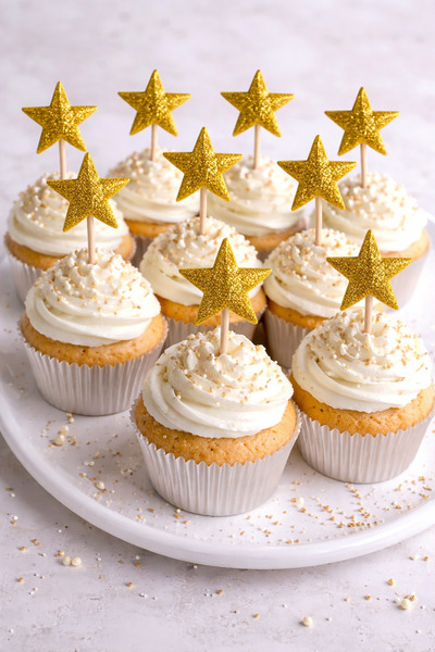 asöy Gold Kürdan Yıldız Simli Eva Altın Sarısı 10 adet Cupcake Süsleri 2,5 Cm...