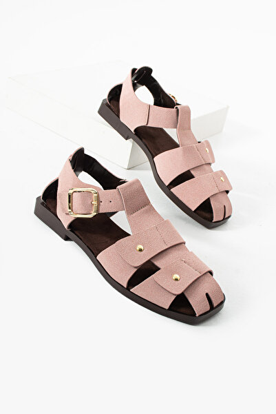 diclepolat Women's Powder Suede Buckle Sandals – Flat Sole Comfortable Casual...