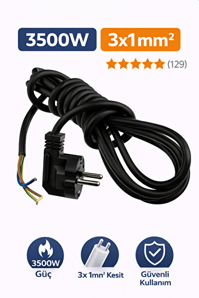 Masfitech Cihaz Fişli Ttr Topraklı Ups Kablo 3 X 1 Mm 5 Metre