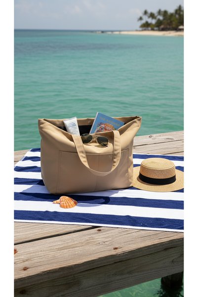 Simfa Premium Women's Colorful Lined Beach Bag / Shoulder Bag / Casual Bag (4 Pockets)