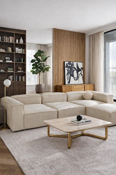 elissa home Soft 4 Modül Pofidik Modüler Kanepe L Köşe Koltuk Takımı , Keten ...