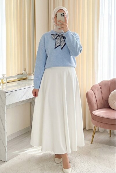 Modamorfo Soft Knit Sweater with Scarf Detail on the Collar - Baby Blue
