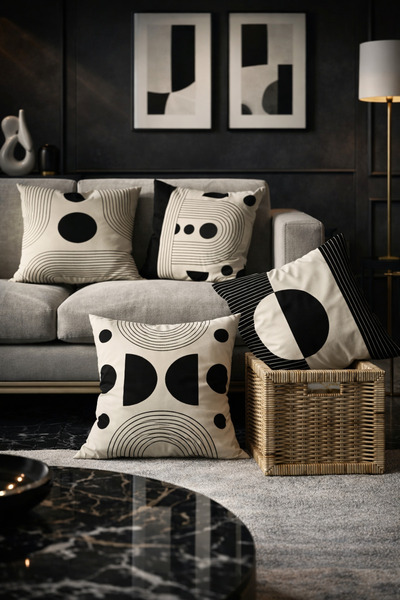 SasoHome غطاء وسادة مطبوع رقميًا بخطوط خفيفة وأشياء هندسية مكون من 4 قطع