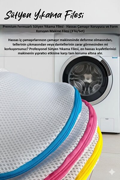 Ferzin 3 Adet Lüks Dayanıklı, Fermuarlı Sütyen / İç Çamaşır Yıkama Filesi Seti