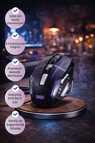Xo Yüksek Hassasiyetli 3200 DPI Ayarlanabilir Metalik Kaplamalı Ergonomik Kab...
