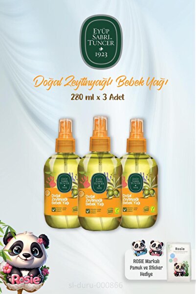 Eyüp Sabri Tuncer Doğal Zeytinyağlı Bebek Yağı 280 ml 3'lü ve ROSIE Bebek Pamuğu