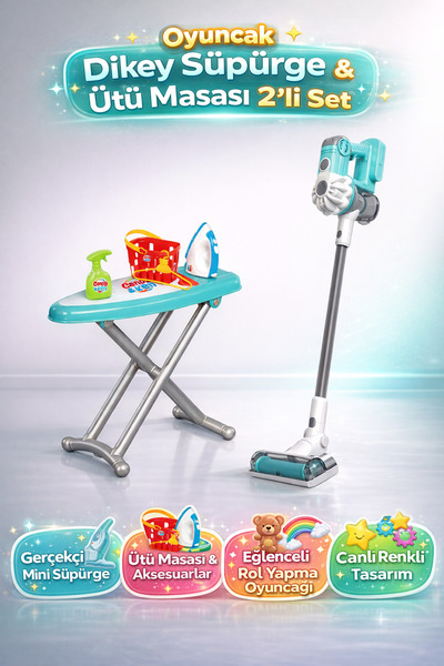 YILDIRIM OYUNCAK Ütü Masası Seti Ve Model Oyuncak Dikey Süpürge Seti Vakumlu ...