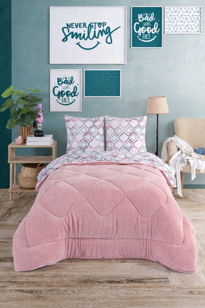 Mbcollection Double Powder Diagonal Welsoft Sleeping Set + Pillow Case |   Do...