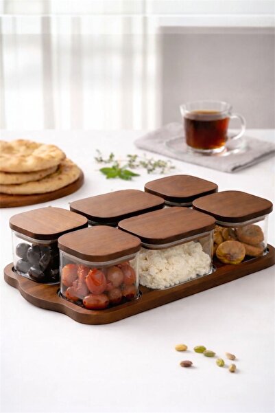 GLAMZE Akasya Standlı 6'lı Cam Kahvaltılık