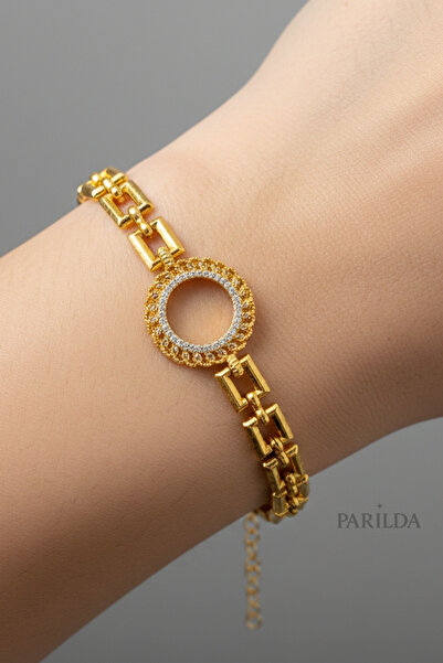 Parılda Premium Altın Kaplama Güneş Çerçeveli Çeyrekli Kadın Bileklik