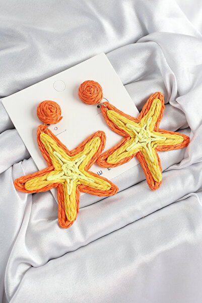 Skygo Brass Orange Starfish Model Gold Color Women's Straw Earrings - Tj-Bkp1...