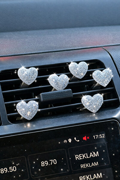 Çiçek Antalya Parlak Simli Kalp Araç Klima Izgara Süsü Figürler Araç İçi Torp...