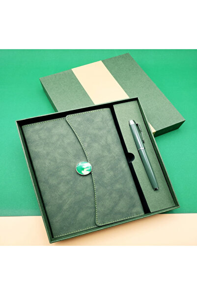 Skygo Special Boxed Leather Notebook and Rollerball Pen Set Green
